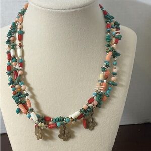 Native American Tica Rose 925 Multicolor Beaded Necklace with Charms